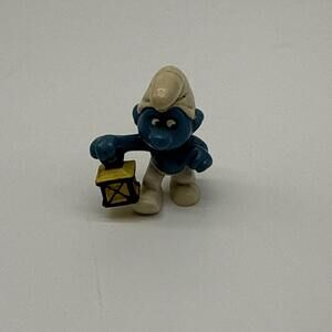 Schleich Smurf Watchman Yellow Lantern 20024 Yellow Dot, W. Germany 1977 Rare